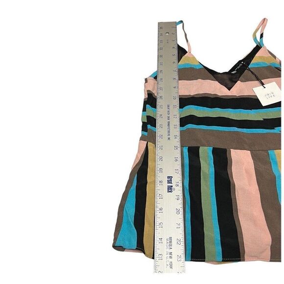 Zara Top Womens XS Brown‎ Stripe Tank Plunge Pink Blue Faux Wrap Plunge V Neck - Picture 2 of 11
